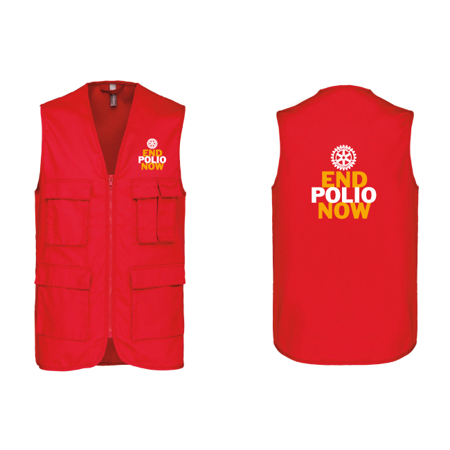 Gilet reporter multipoches End Polio Now - à partir de 10 pièces Disponible sous 10 jours