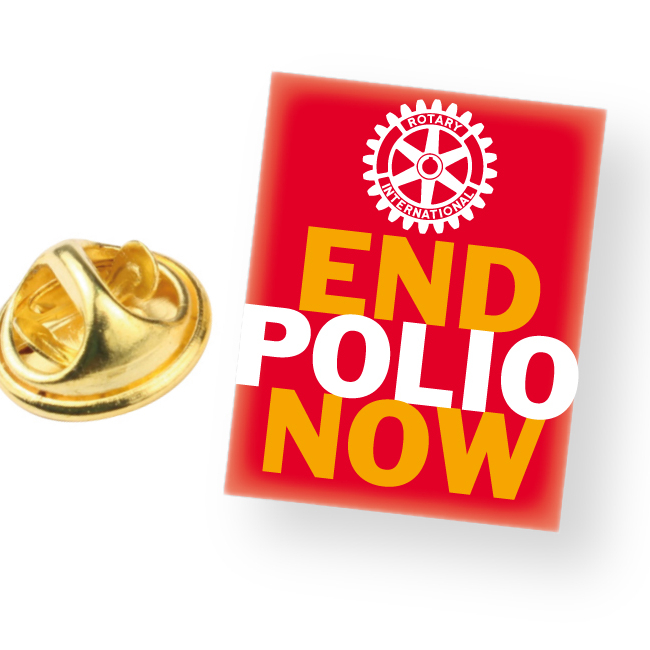 Insigne End Polio Now - pack de 100 pièces Dimension 1,5cm x 2cm.- En stock